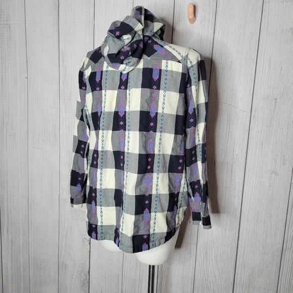 Woolrich Harrington Eco Rich Black White Grey Hooded Plaid Aztec Jacket Size XL - Picture 6 of 12